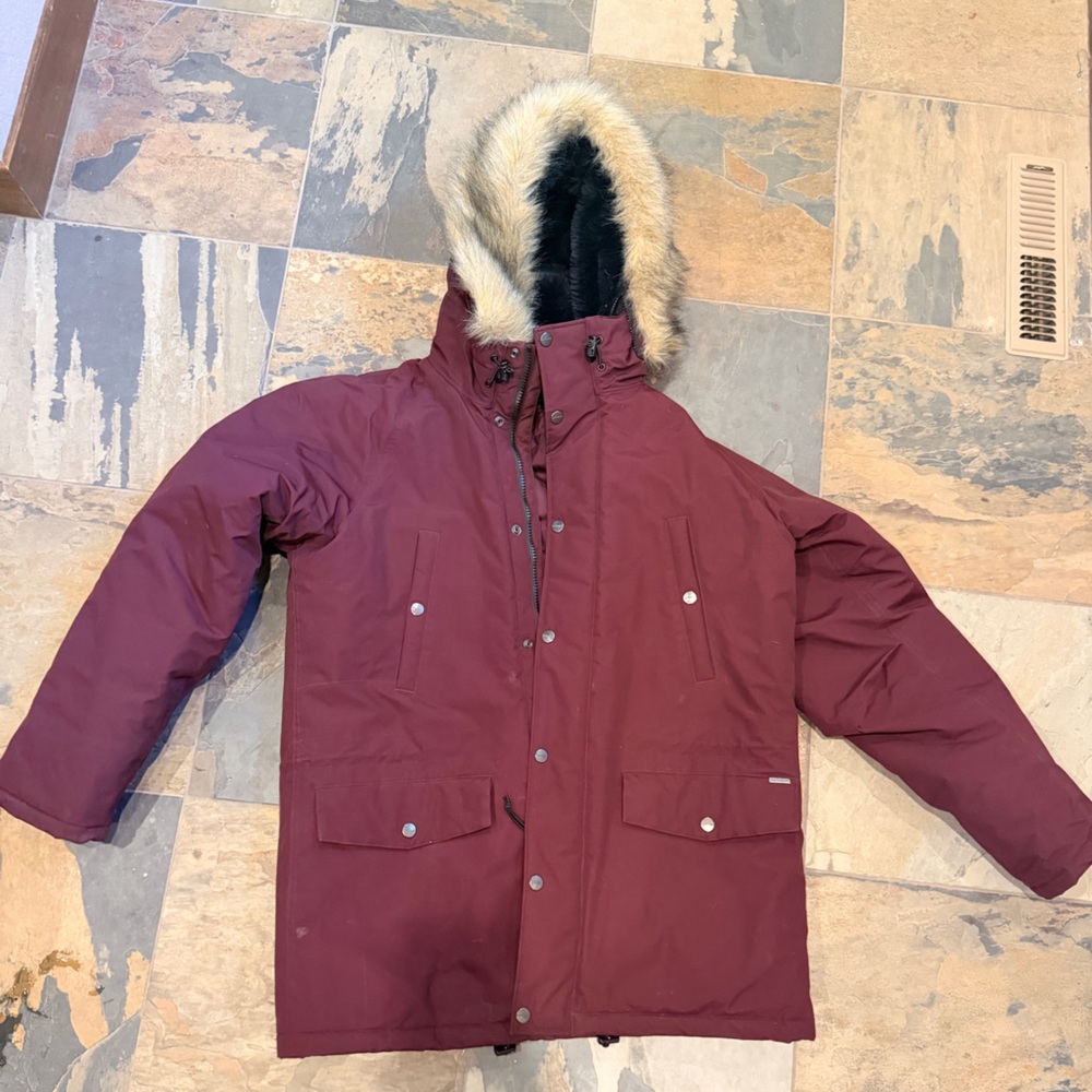 Carhartt WIP Men's Maroon Anchorage Parka with Faux Fur Trim